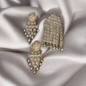 Vtg 1000 Silver Demi Parure Brooch And clip-on earrings